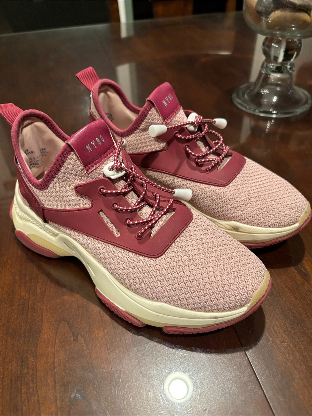 Steve Madden Myles Pink Mesh Knit & Burgundy Accent Sneakers